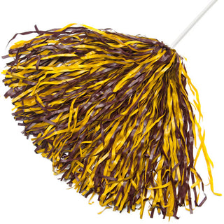 maroon and yellow gold pom-pom on a white background